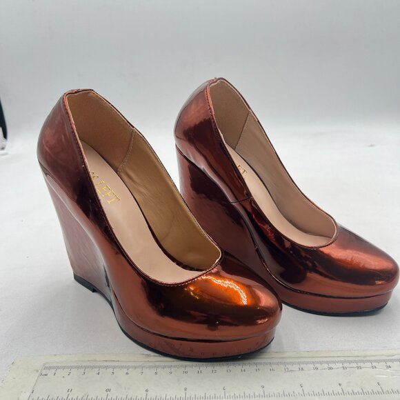 miss left Brown Rounded Closed Toe High Heel Pumps Slip On Wedges Heel Shoes - Picture 3 of 8